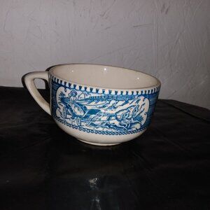 vintage Currier & Ives Royal China flat cup in the blue and white "Star of the R